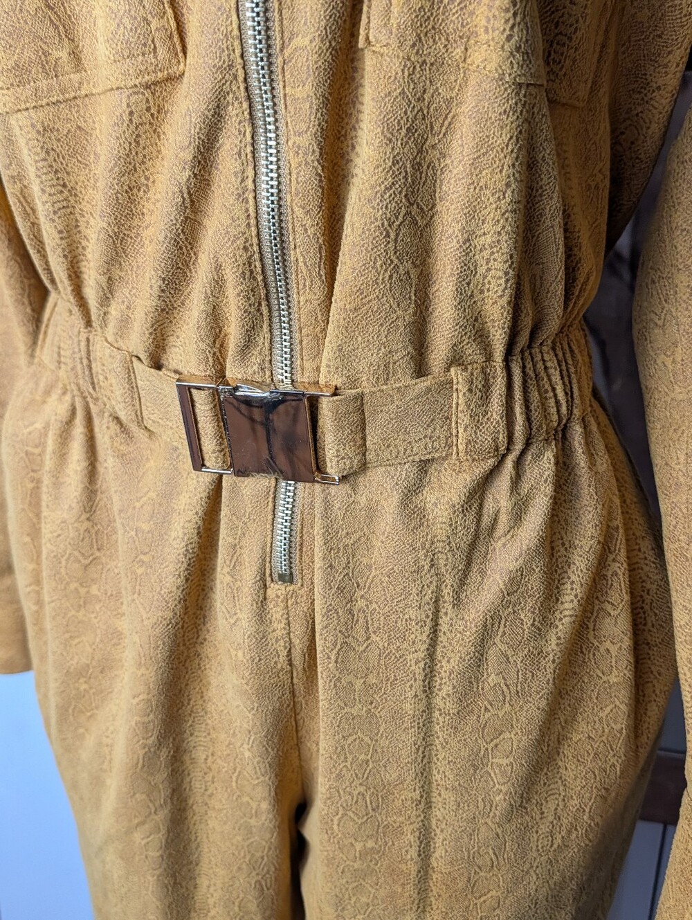 Cara Santana x Apt. 9 utility jumpsuit Mustard Jumpsuit with Belted Waist Sz M - Picture 4 of 11